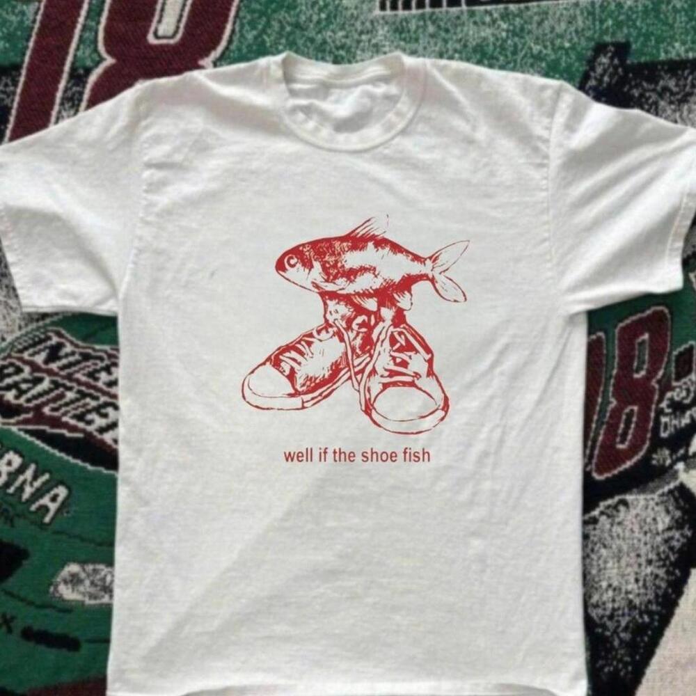 Gildan Men White T-Shirt, White + Red Well If The Shoe Fish T-Shirt